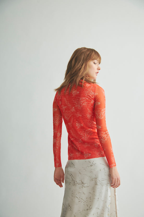THE MESH MOCK NECK FLORAL