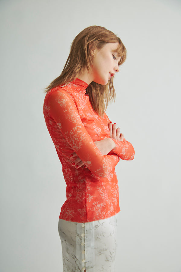 THE MESH MOCK NECK FLORAL