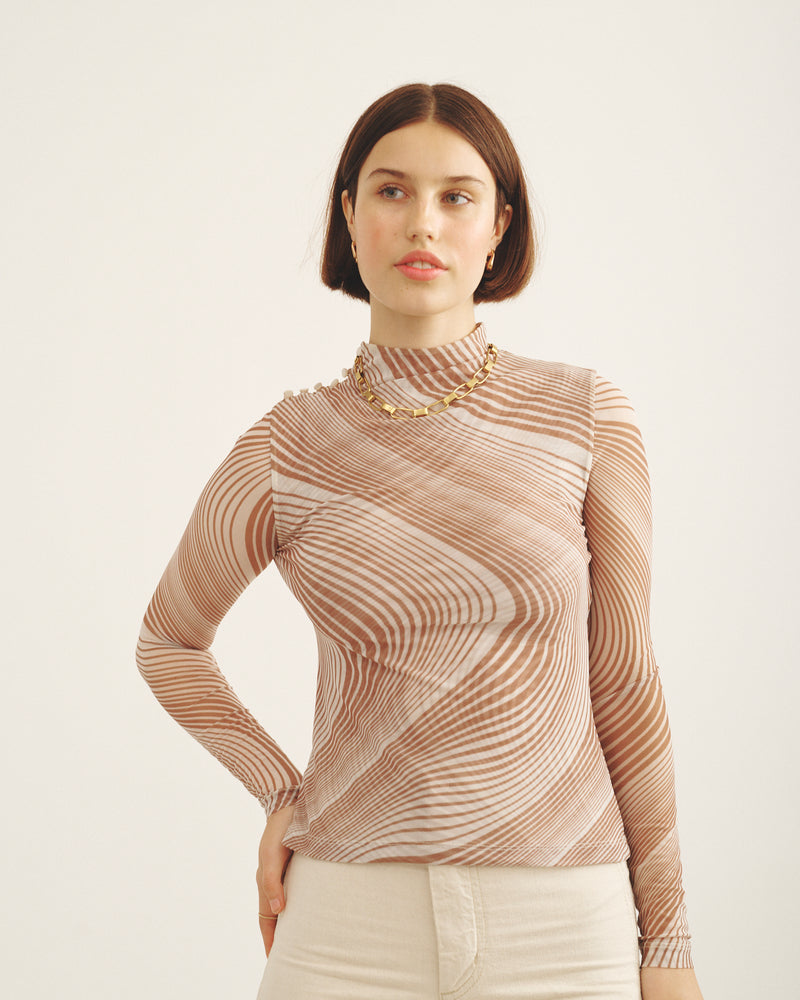 MESH MOCK NECK WAVE NATURAL