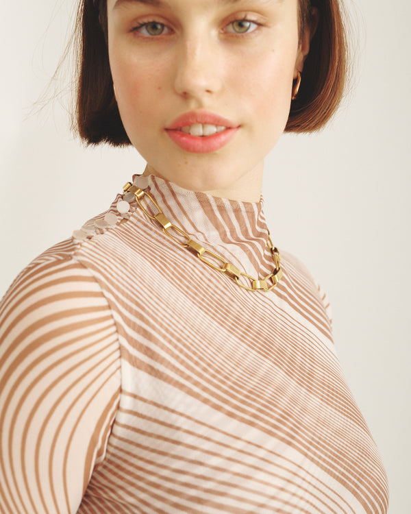 MESH MOCK NECK WAVE NATURAL