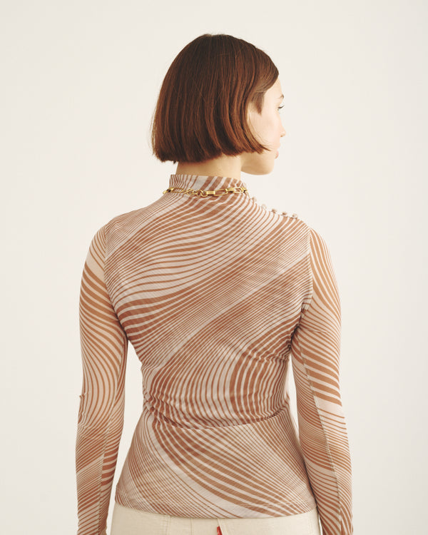 MESH MOCK NECK WAVE NATURAL