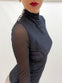 MESH MOCK NECK WAVE BLACK