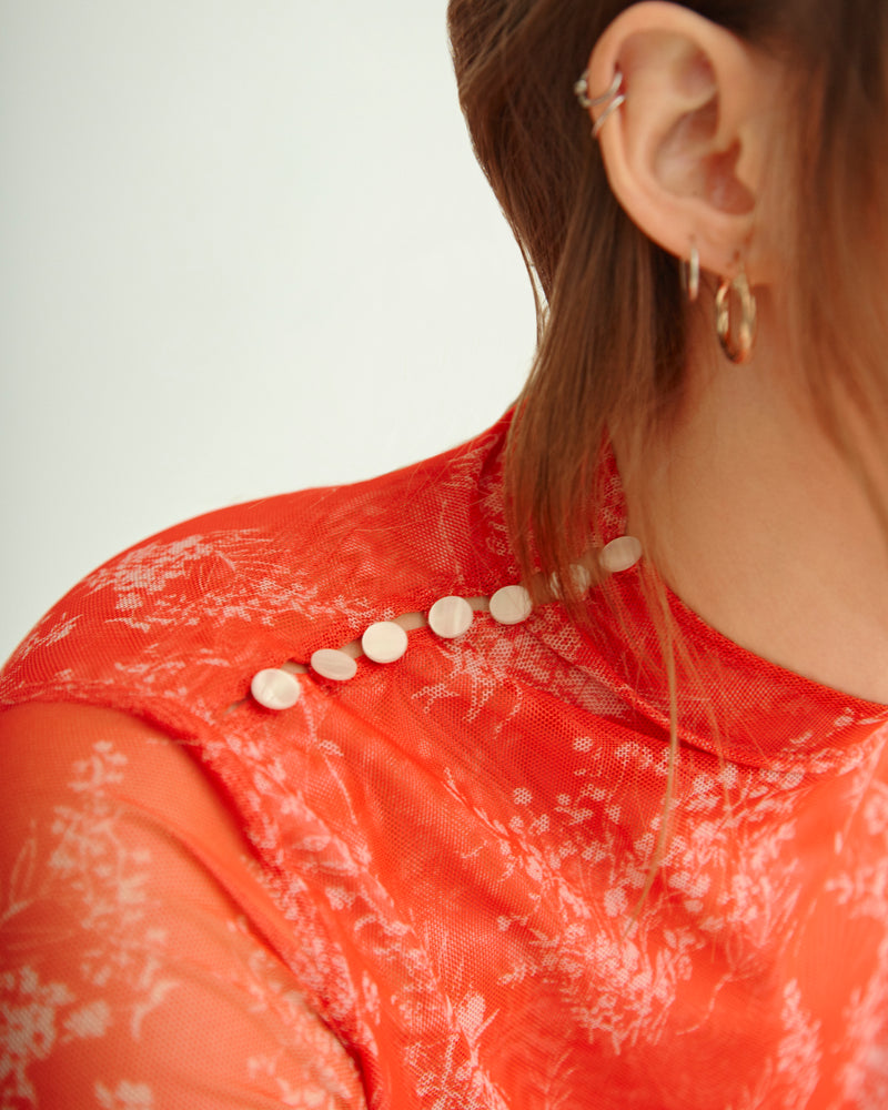 THE MESH MOCK NECK FLORAL